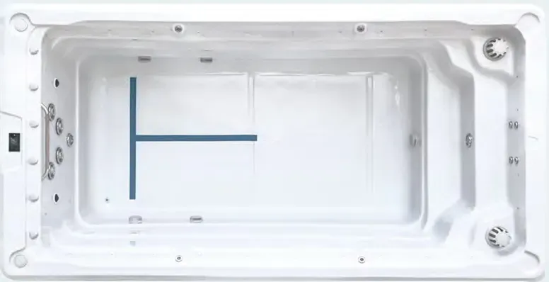 Overhead view of the 15ft New Yorker swim spa shell showing the open swim lane